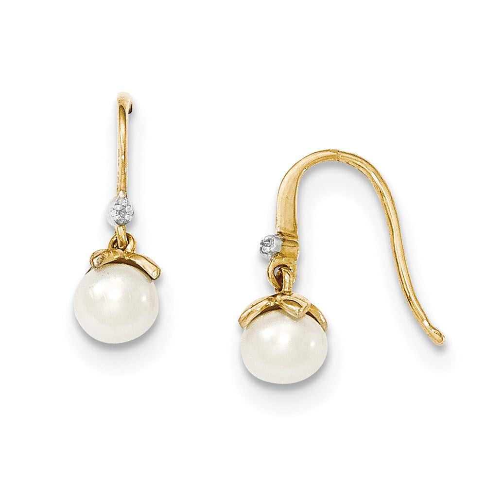 14k Yellow Gold 5-6mm FW Cultured Pearl & Real Diamond Earrings XE1799P/A