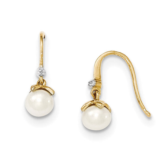 14k Yellow Gold 5-6mm FW Cultured Pearl & Real Diamond Earrings XE1799P/A