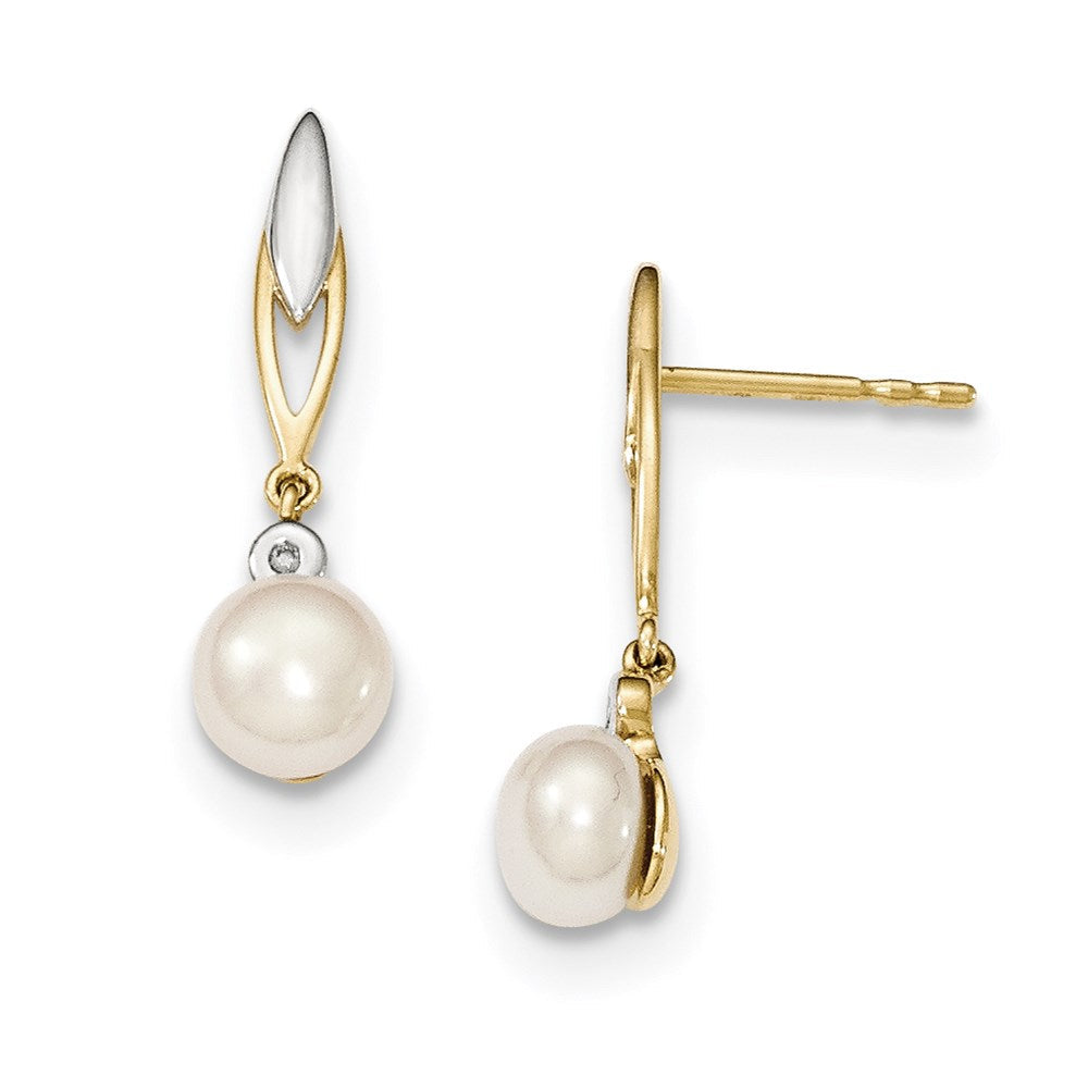 14K Yellow Gold & Rhodium (6-7mm) Button FW Cultured Pearl & Real Diamond Earrings XE1800P/A