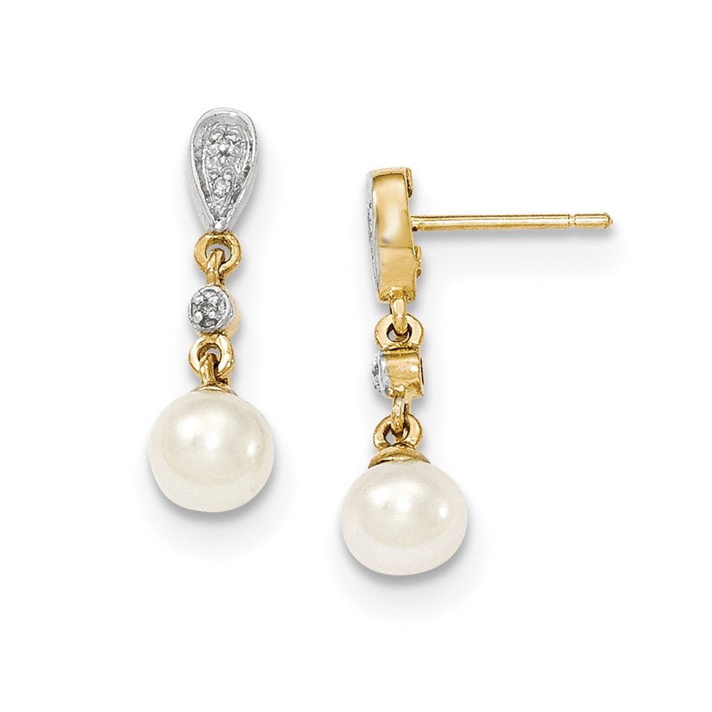 14k Yellow Gold & Rhodium 5-6mm FW Cultured Pearl & Real Diamond Earrings XE1801P/A
