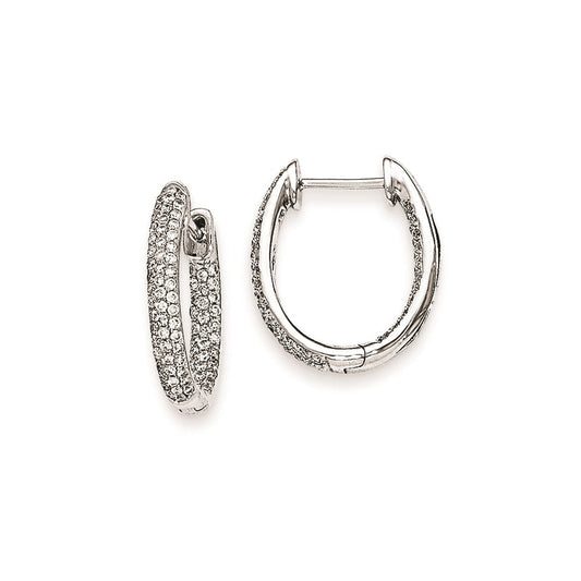 14k White Gold Real Diamond In-Out Hinged Hoop Earrings XE1807AA