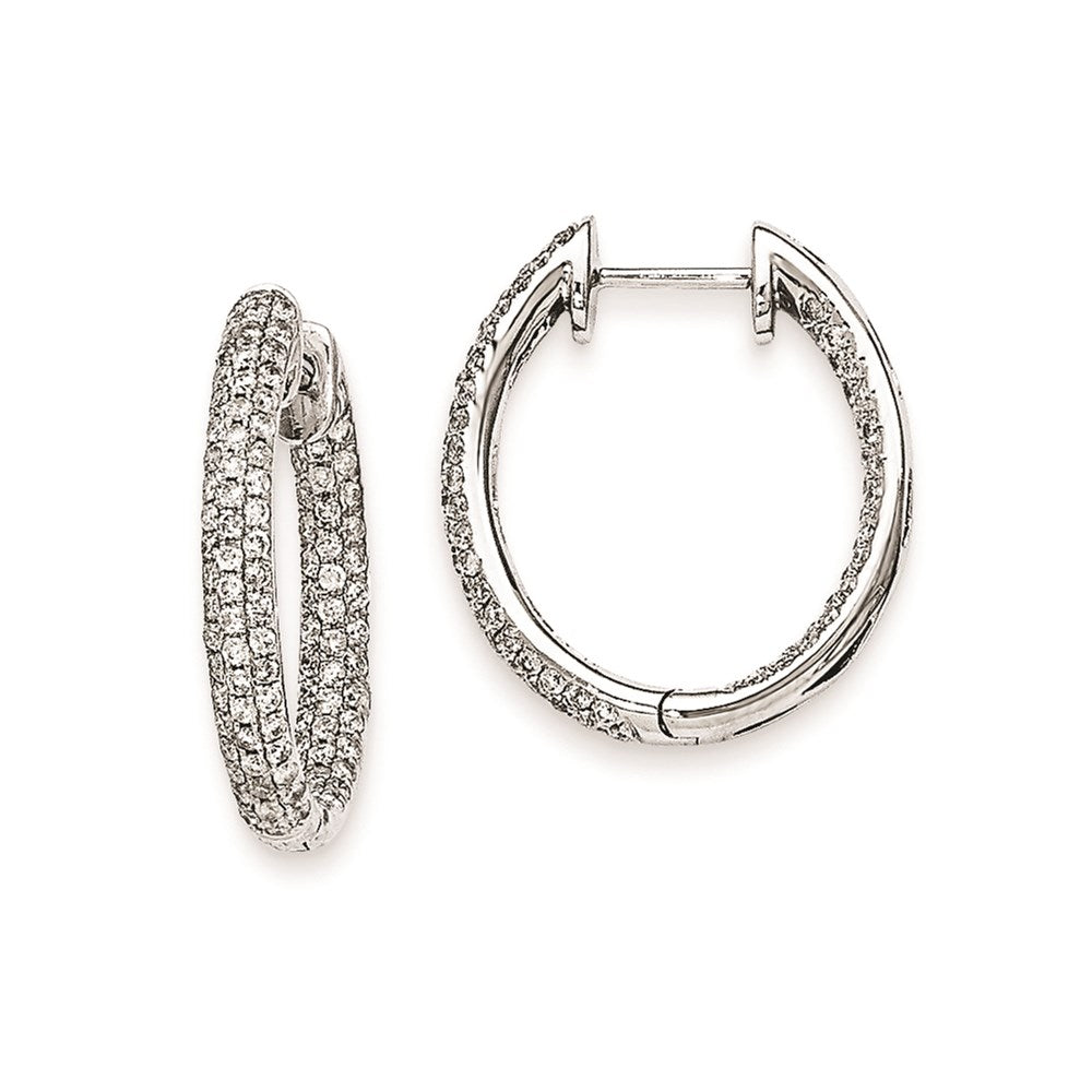 14k White Gold Real Diamond In-Out Hinged Hoop Earrings XE1809AA