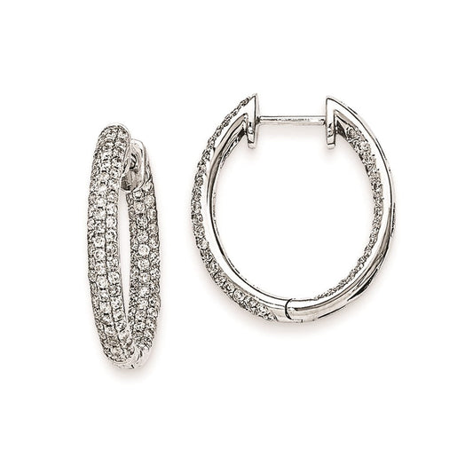 14k White Gold Real Diamond In-Out Hinged Hoop Earrings XE1809AA