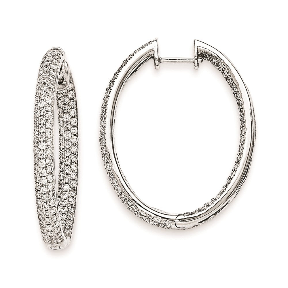 14k White Gold Real Diamond In-Out Hinged Hoop Earrings XE1810AA