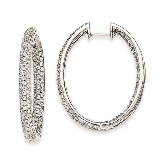 Solid 14k White Gold Simulated CZ In-Out Hinged Hoop Earrings