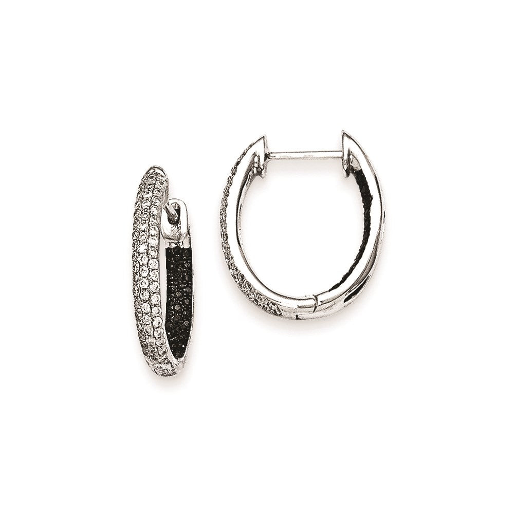 14k White Gold Black & White Real Diamond In-Out Hoop Earrings XE1811AA