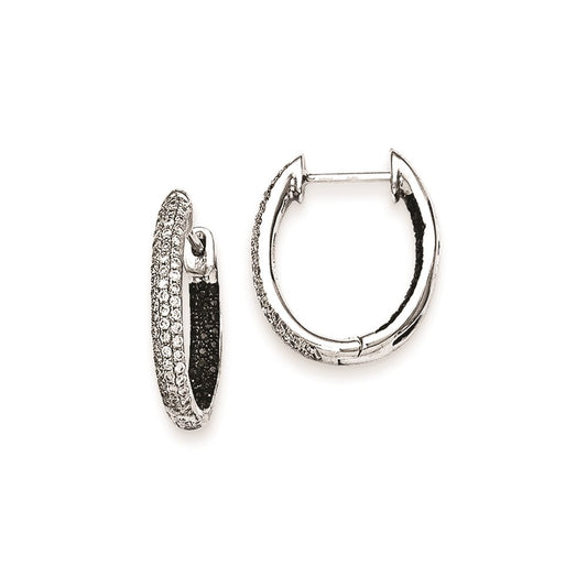 Solid 14k White Gold BlacK & Simulated CZ In-Out Hoop Earrings