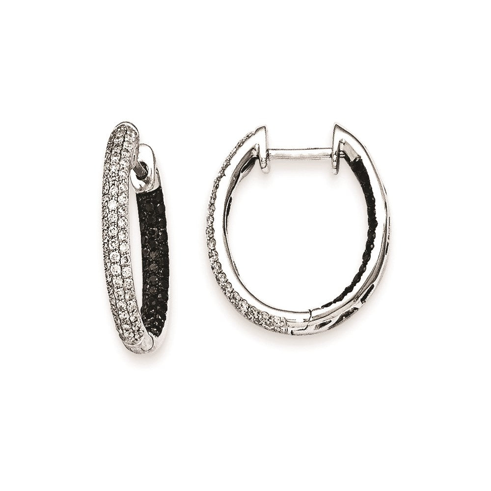 14k White Gold Black & White Real Diamond In-Out Hoop Earrings XE1812AA