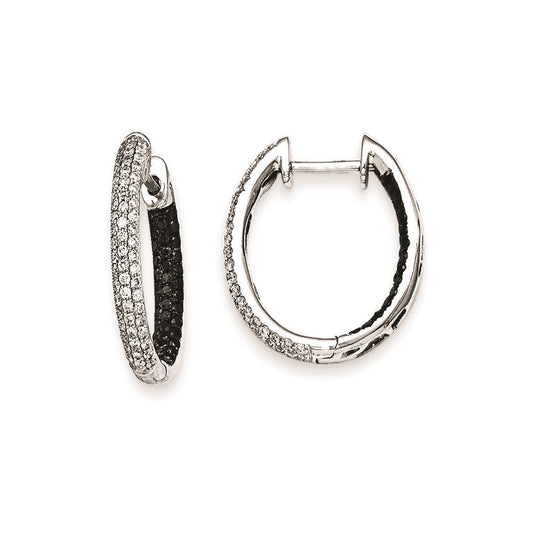 14k White Gold Black & White Real Diamond In-Out Hoop Earrings XE1812AA