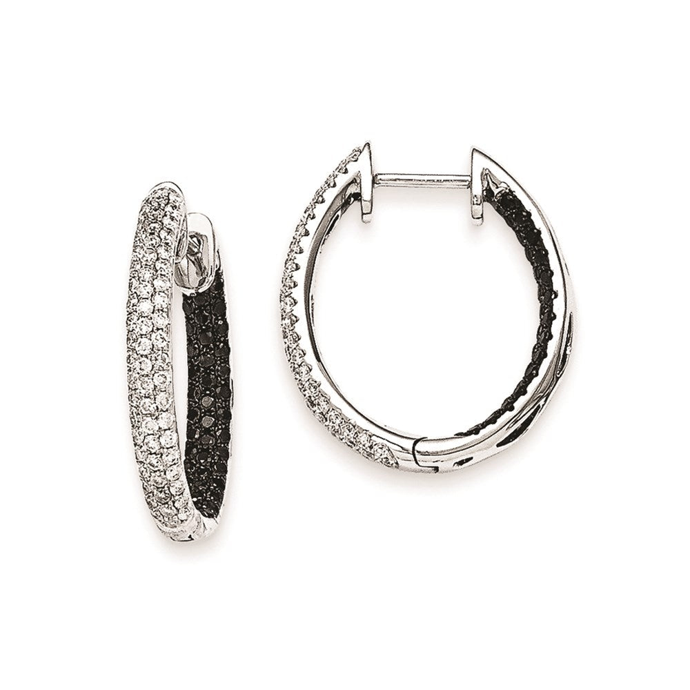 14k White Gold Black & White Real Diamond In-Out Hoop Earrings XE1813AA