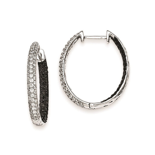 14k White Gold Black & White Real Diamond In-Out Hoop Earrings XE1814AA