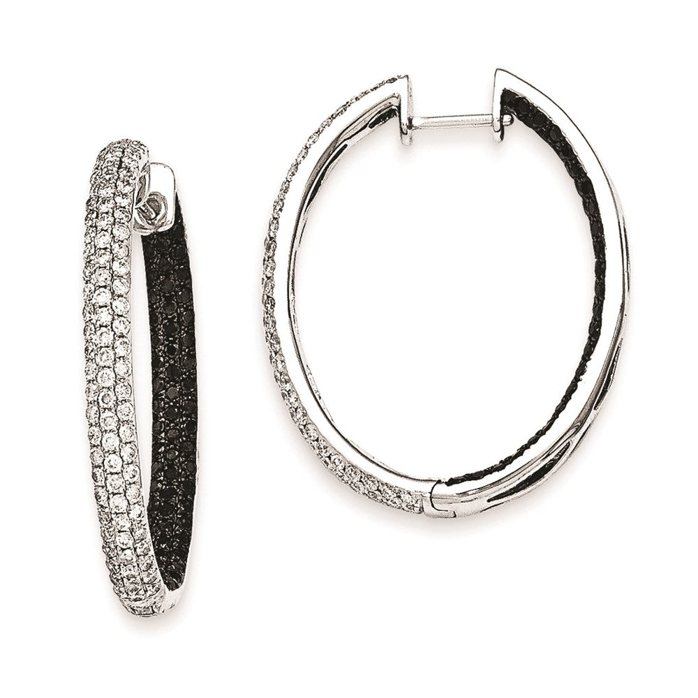 Solid 14k White Gold BlacK & Simulated CZ In-Out Hoop Earrings