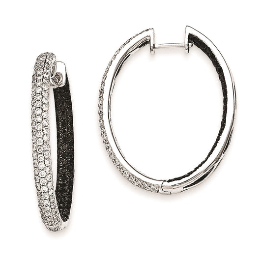 Solid 14k White Gold BlacK & Simulated CZ In-Out Hoop Earrings