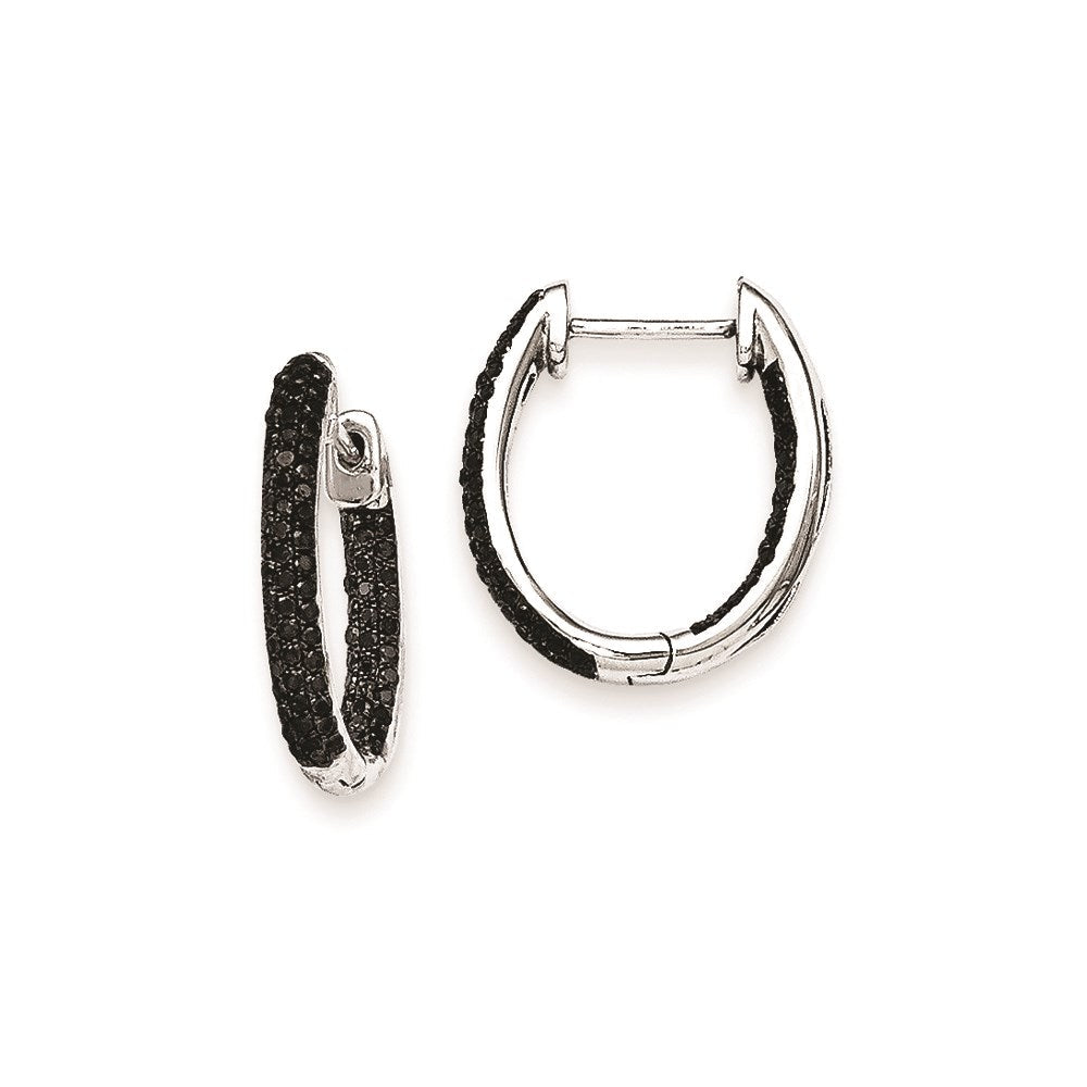 14k White Gold Black Real Diamond In-Out Hoop Earrings XE1817AA