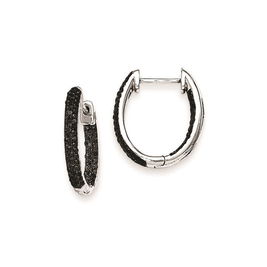 Solid 14k White Gold BlacK Simulated CZ In-Out Hoop Earrings
