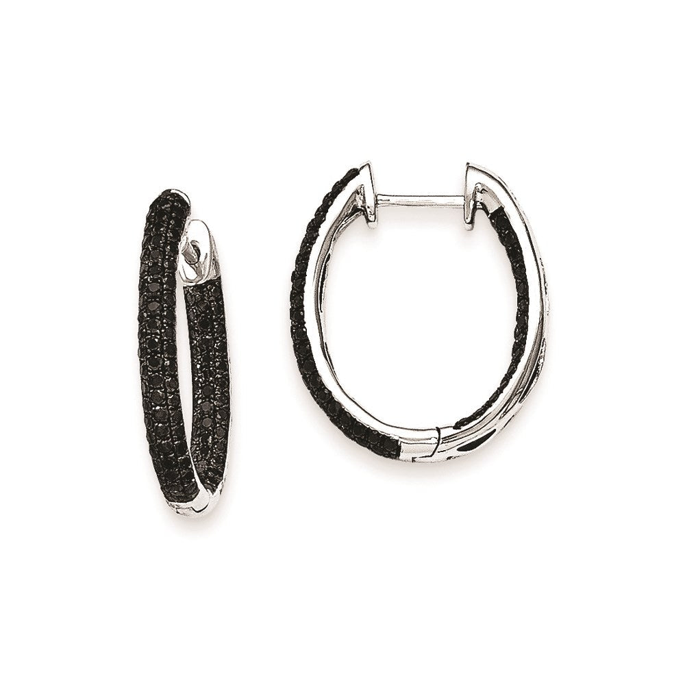 14k White Gold Black Real Diamond In-Out Hoop Earrings XE1818AA