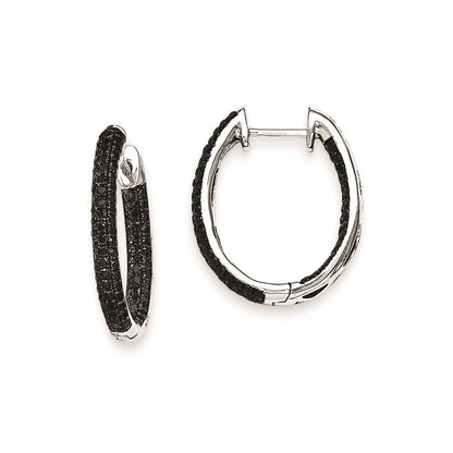 14k White Gold Black Real Diamond In-Out Hoop Earrings XE1818AA
