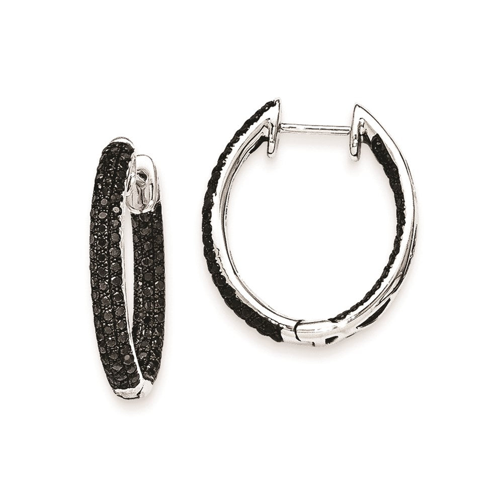14k White Gold Black Real Diamond In-Out Hoop Earrings XE1819AA