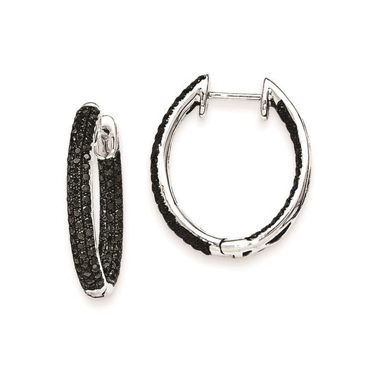 Solid 14k White Gold BlacK Simulated CZ In-Out Hoop Earrings