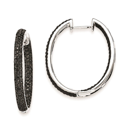 14k White Gold Black Real Diamond In-Out Hoop Earrings XE1820AA