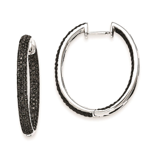14k White Gold Black Real Diamond In-Out Hoop Earrings XE1820AA