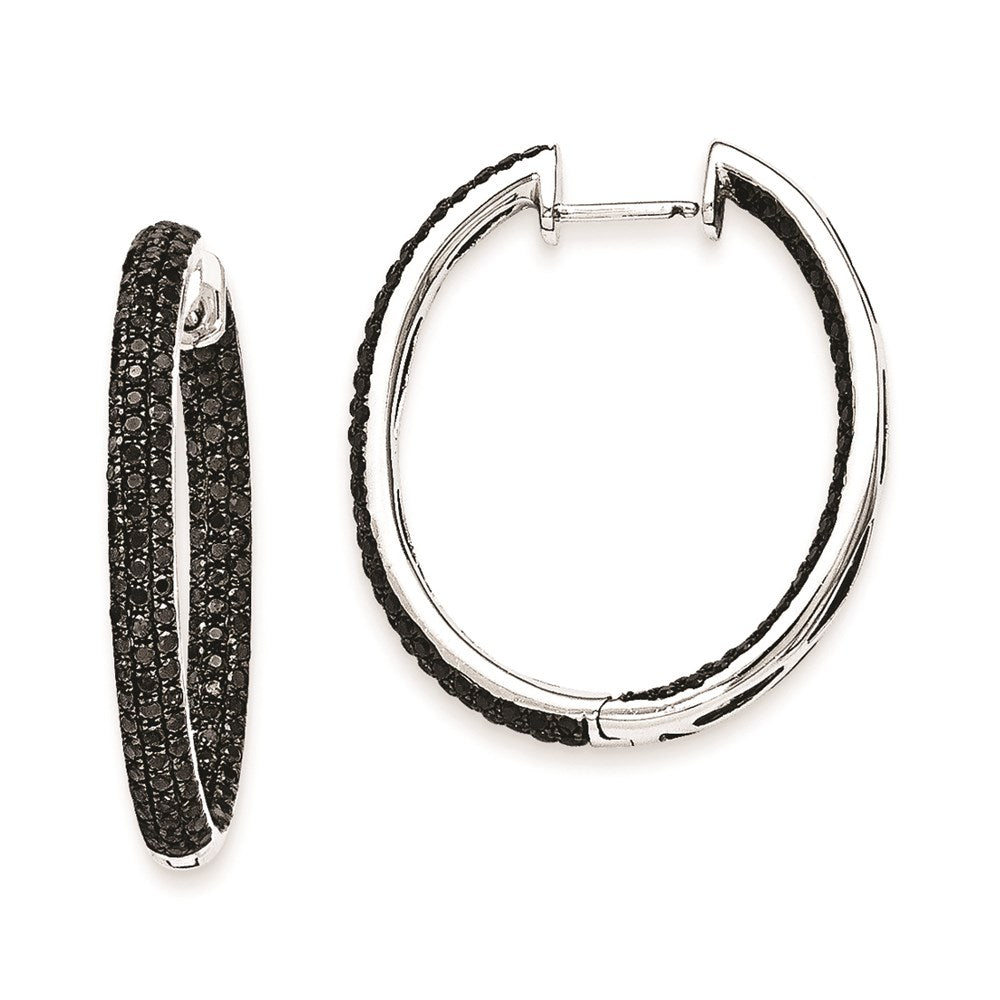 Solid 14k White Gold BlacK Simulated CZ In-Out Hoop Earrings