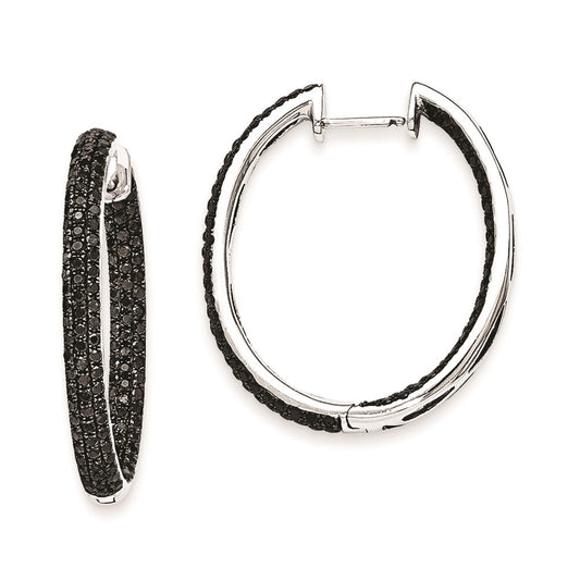 Solid 14k White Gold BlacK Simulated CZ In-Out Hoop Earrings