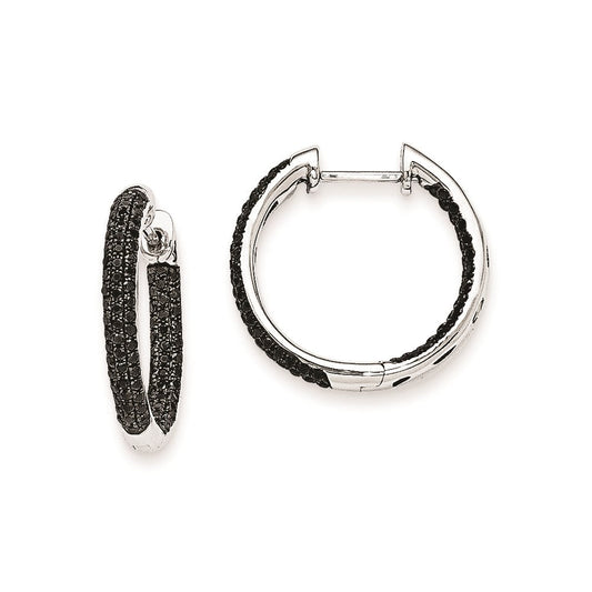 14k White Gold Black Real Diamond Hinged Hoop Earrings XE1822AA