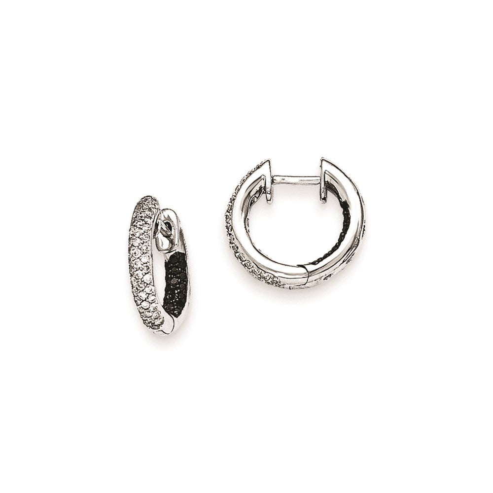 14k White Gold Black and White Real Diamond Hinged Hoop Earrings XE1823AA