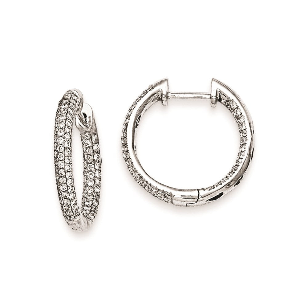 Solid 14k White Gold Simulated CZ 20mm Hinged Hoop Earrings