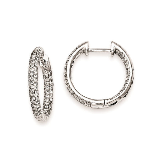 Solid 14k White Gold Simulated CZ 20mm Hinged Hoop Earrings