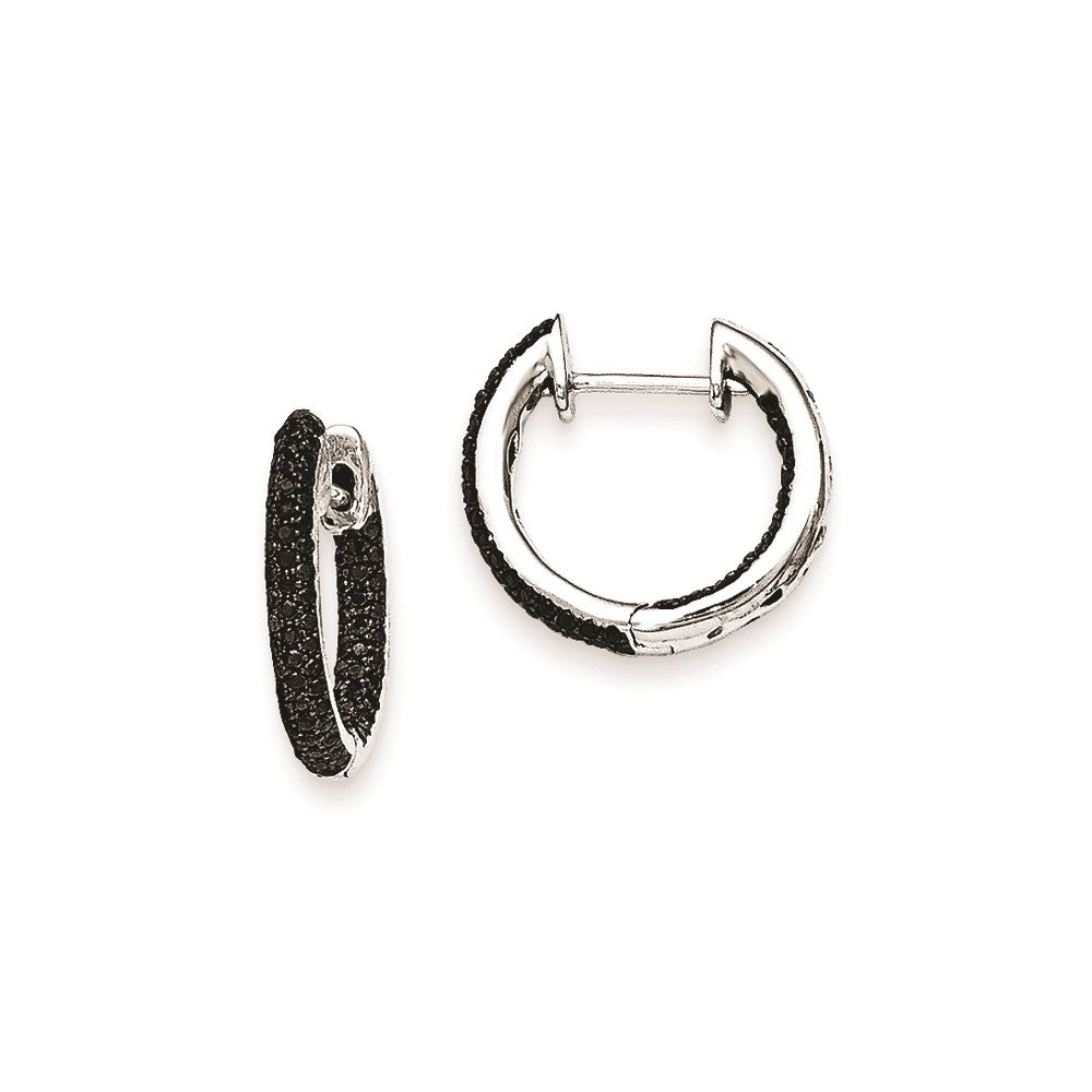 14k White Gold Black Real Diamond Hinged Hoop Earrings XE1828AA