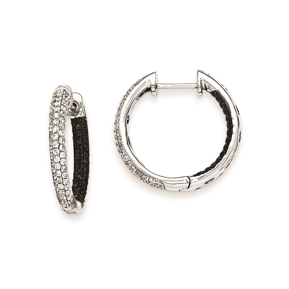 14k White Gold Black and White Real Diamond Hinged Hoop Earrings XE1829AA