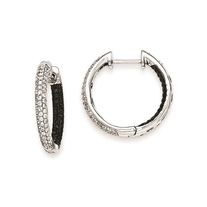 14k White Gold Black and White Real Diamond Hinged Hoop Earrings XE1829AA