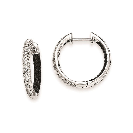 14k White Gold Black and White Real Diamond Hinged Hoop Earrings XE1829AA