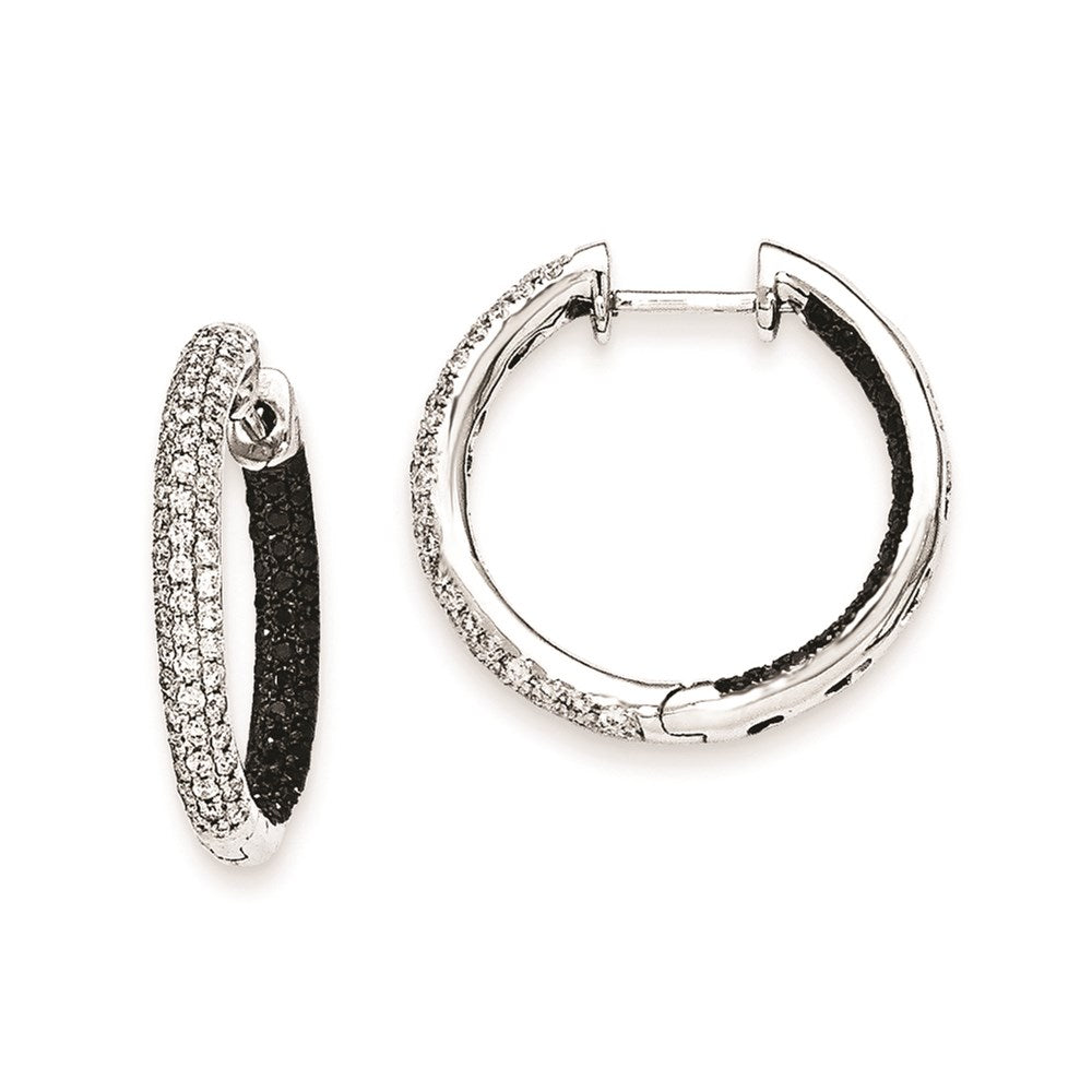 14k White Gold Black and White Real Diamond Hinged Hoop Earrings XE1832AA