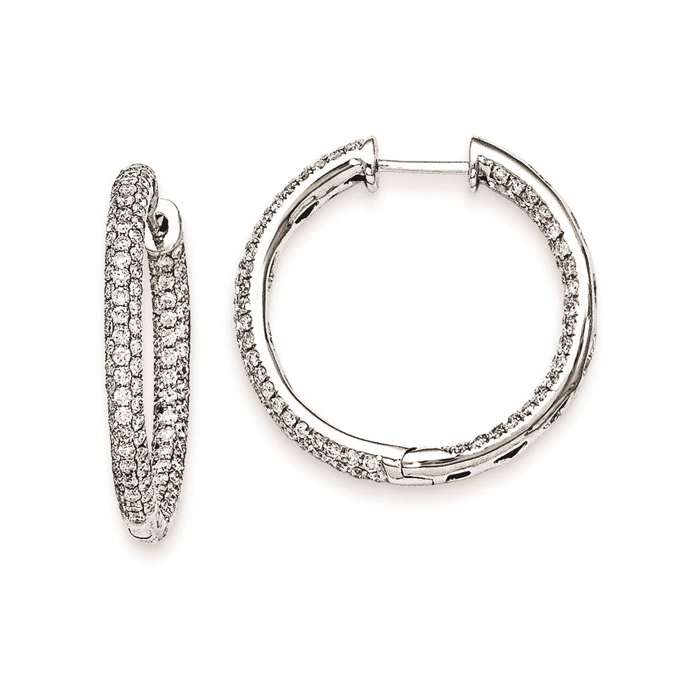 14k White Gold Real Diamond Hinged Hoop Earrings XE1833AA