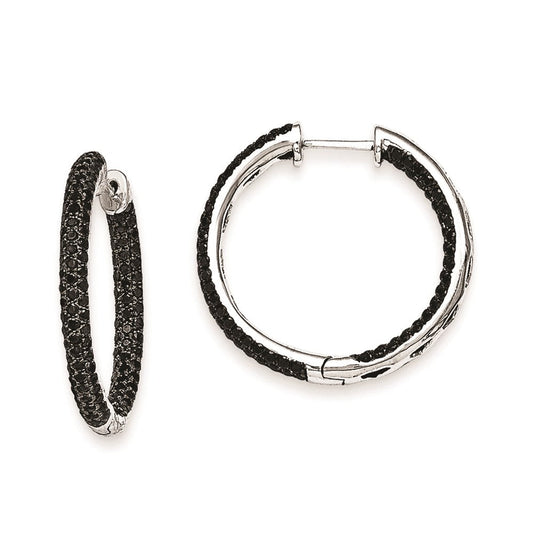 14k White Gold Black Real Diamond Hinged Hoop Earrings XE1834AA