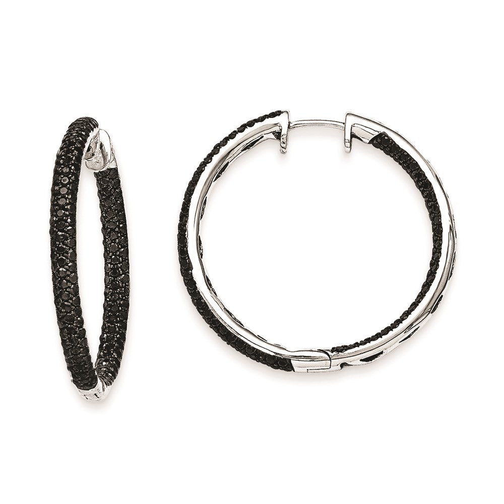 14k White Gold Black Real Diamond Hinged Hoop Earrings XE1837AA