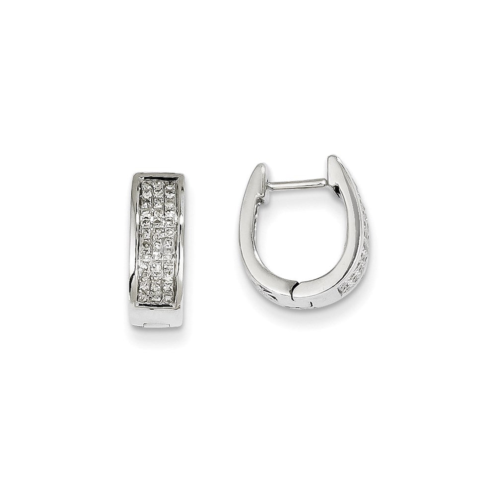 14K White Gold Real Diamond Small Hinged Oval Hoop Earrings XE1850AA