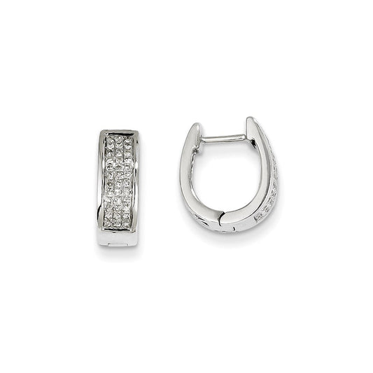14K White Gold Real Diamond Small Hinged Oval Hoop Earrings XE1850AA