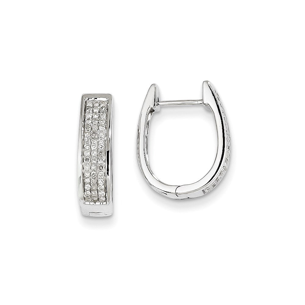 14K White Gold Real Diamond Medium Hinged Oval Hoop Earrings XE1851AA