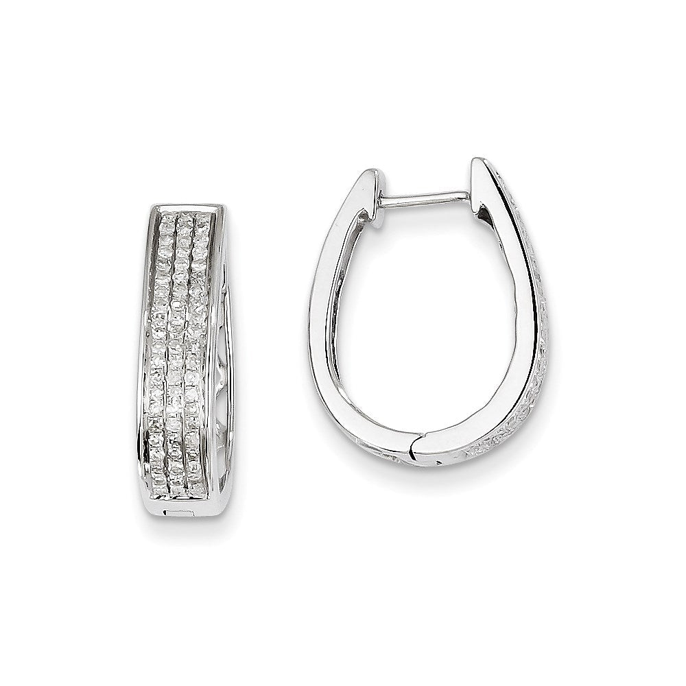 14K White Gold Real Diamond Large Hinged Oval Hoop Earrings XE1852AA