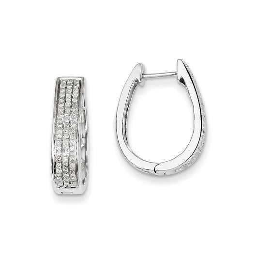 14K White Gold Real Diamond Large Hinged Oval Hoop Earrings XE1852AA