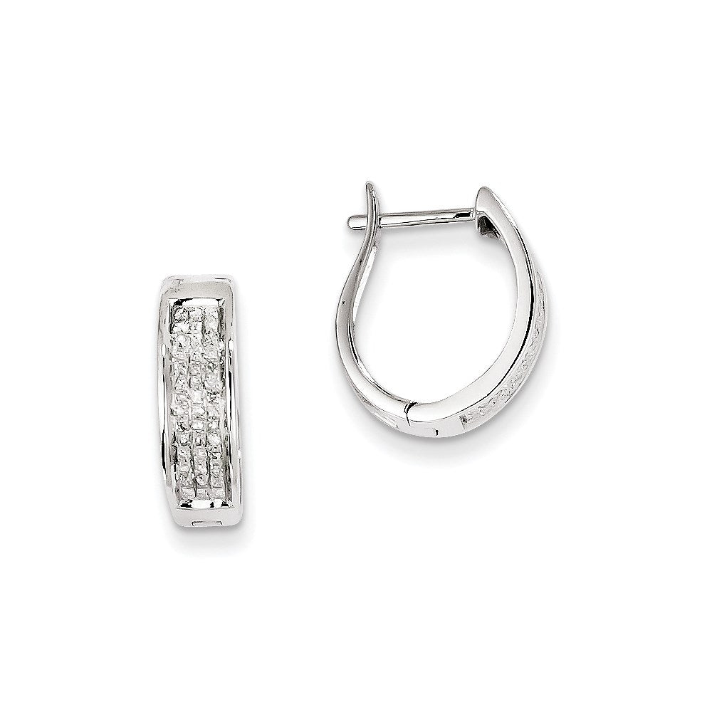 14K White Gold Real Diamond Hinged Oval Hoop Earrings XE1860AA