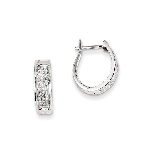 14K White Gold Real Diamond Hinged Oval Hoop Earrings XE1860AA