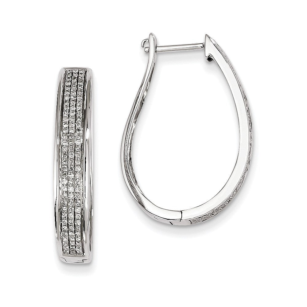 14K White Gold Real Diamond Hinged Oval Hoop Earrings XE1861AA