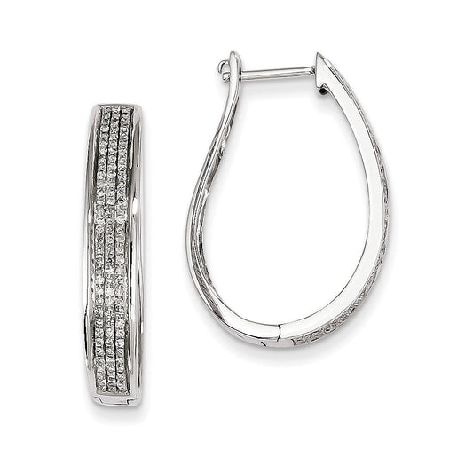 14K White Gold Real Diamond Hinged Oval Hoop Earrings XE1861AA