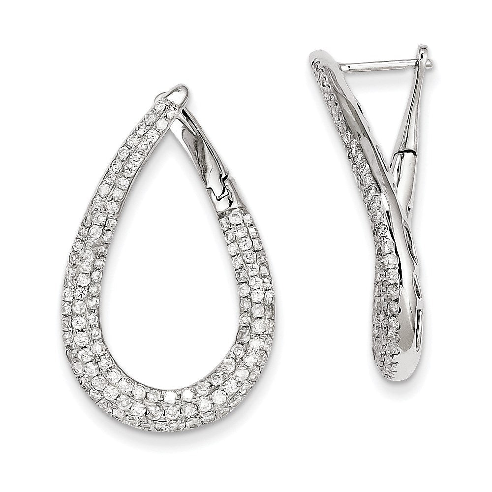 14K White Gold Real Diamond Large Oval Loop Earrings XE1864AA
