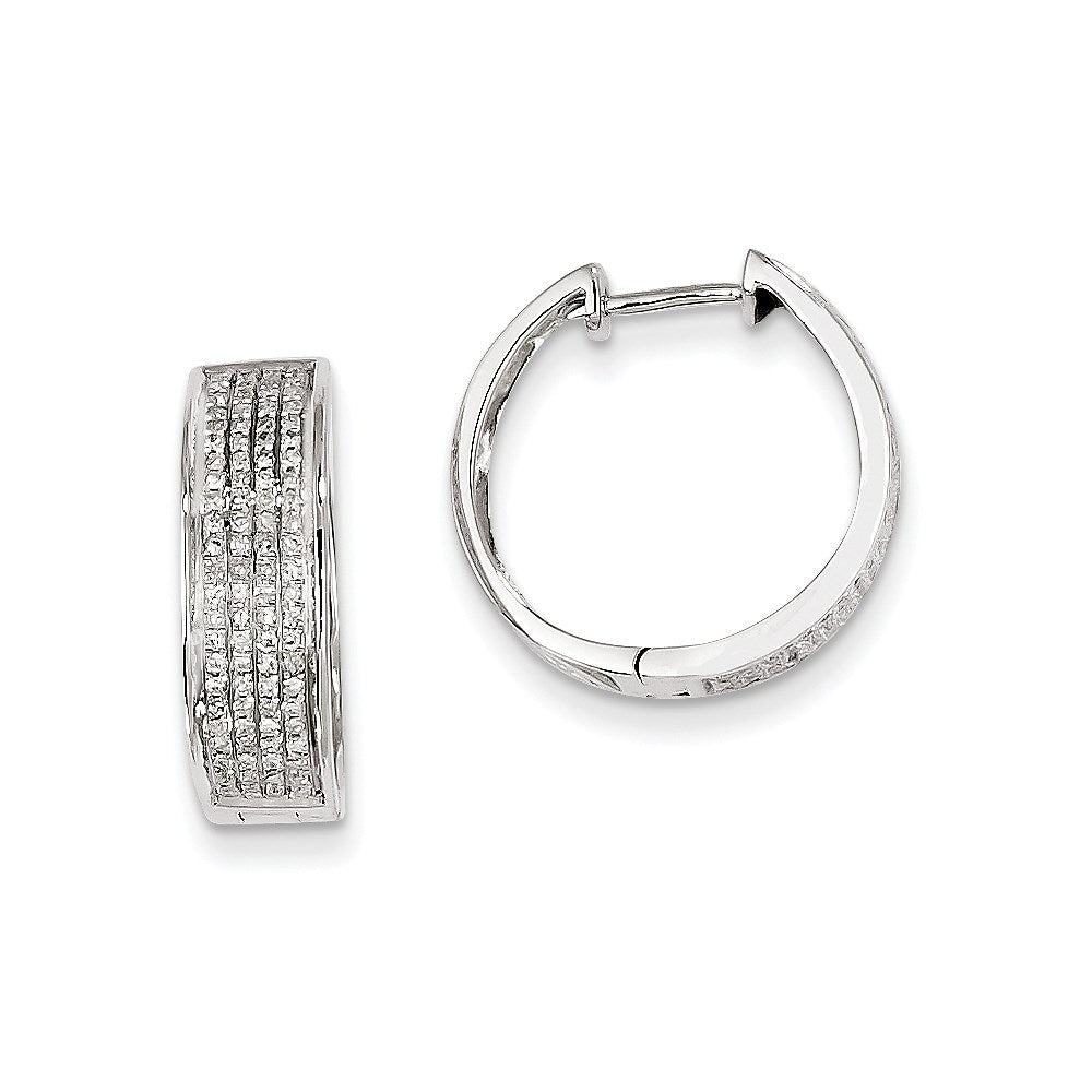 14K White Gold Real Diamond Hinged Round Hoop Earrings XE1865AA